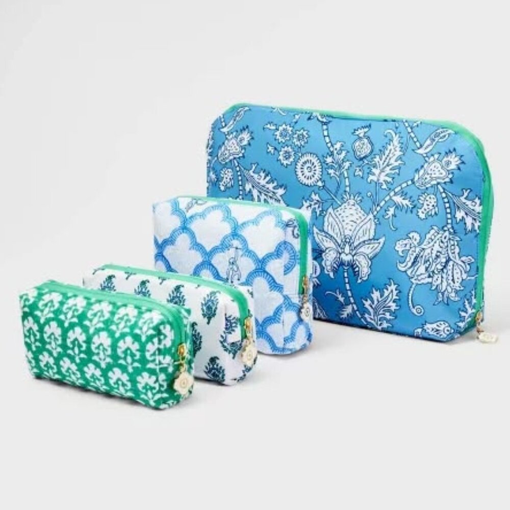4pc Floral Vines Multi-Purpose Pouch Set Blue - Roller Rabbit x Target